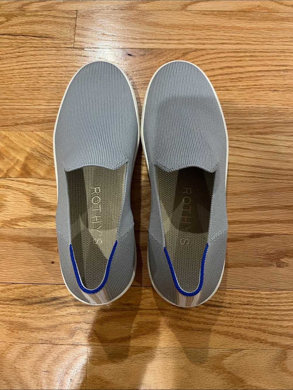 Rothy's Men's Slip-On Loafers in Light Gray with Blue Accent